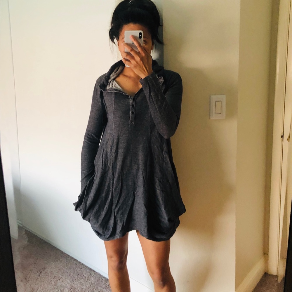 Long sleeve 3/4 button down hooded sweater dress